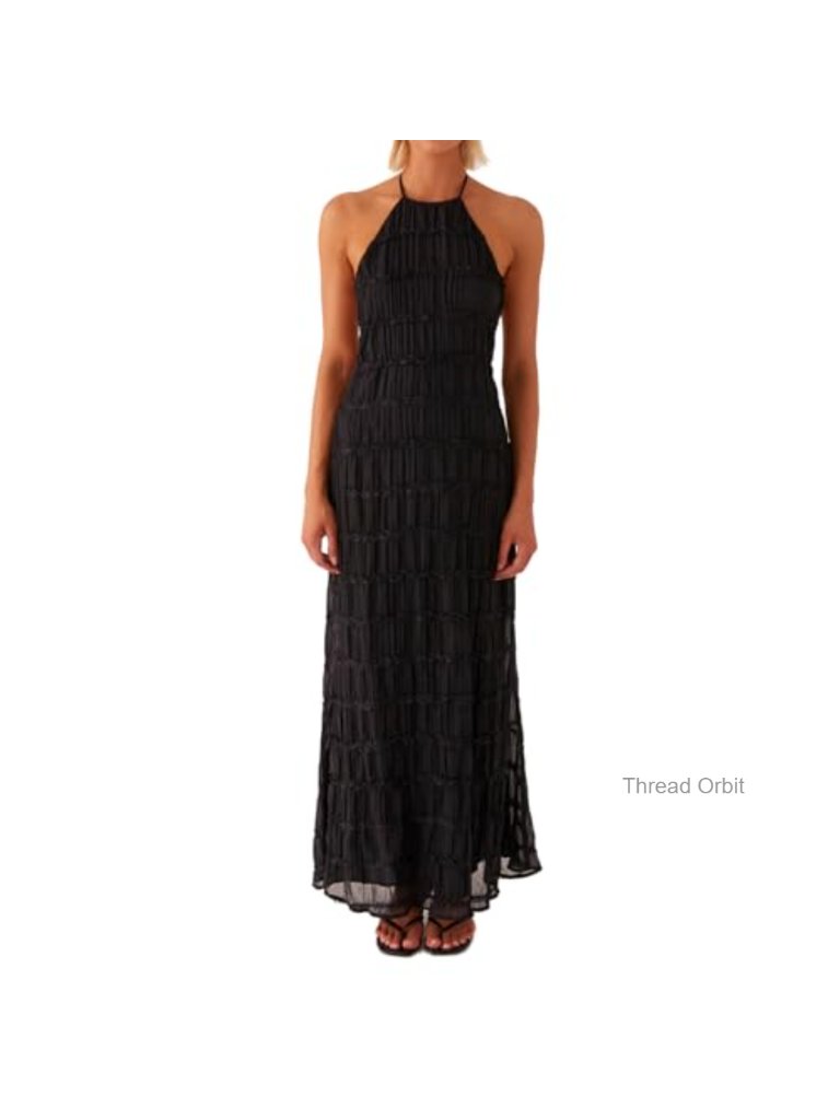 Women Backless Dress Sleeveless Textured Halter Open Back Maxi Dress Vacation
